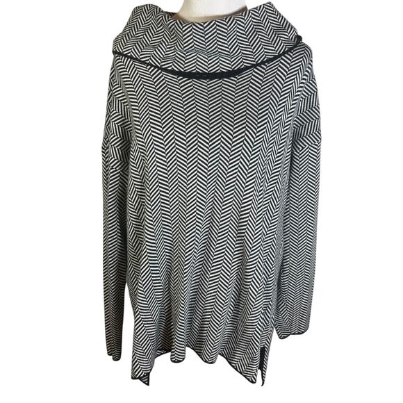 Calvin Klein Cowl Neck Sweater Black And White Herringbone Size Large L Acrylic - Picture 1 of 6